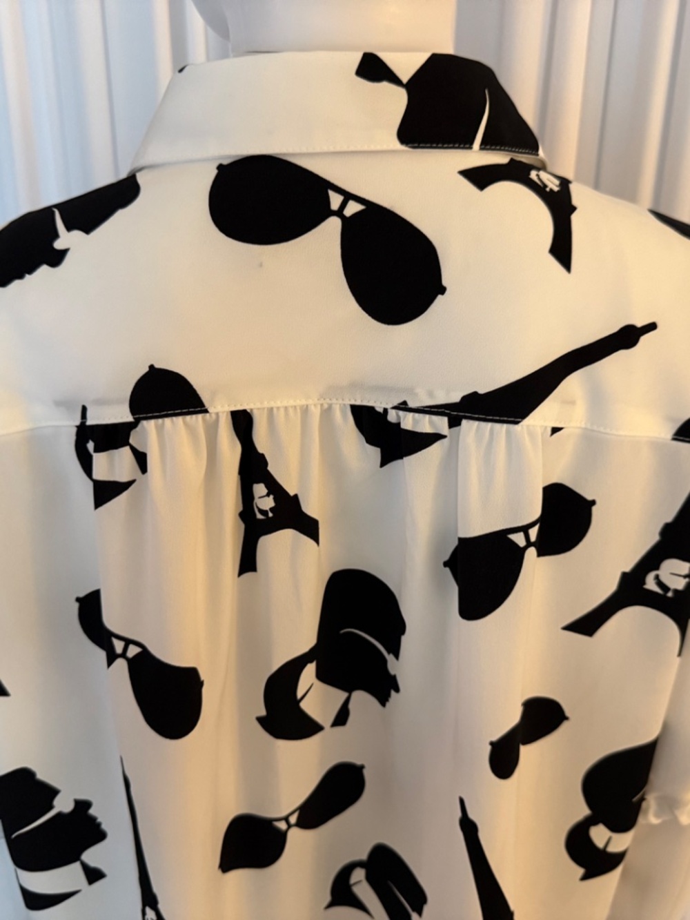 Karl Lagerfeld Paris Eiffel Tower Graphic Blouse L NWOT Toggle Sleeve Shirt - Picture 9 of 16